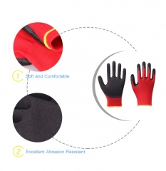 Red Polyester Nitrile Sandy Coated Construction Work Gloves