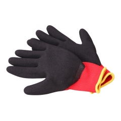 Red Polyester Nitrile Sandy Coated Construction Work Gloves