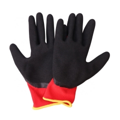 Red Polyester Nitrile Sandy Coated Construction Work Gloves