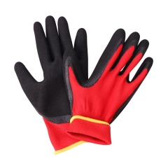 Red Polyester Nitrile Sandy Coated Construction Work Gloves