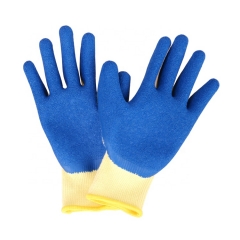 10G Yellow Polyester Cotton Latex Wrinkled Gloves Industrial Safety Gloves