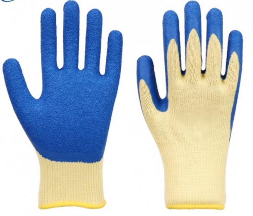 10G Yellow Polyester Cotton Latex Wrinkled Gloves Industrial Safety Gloves